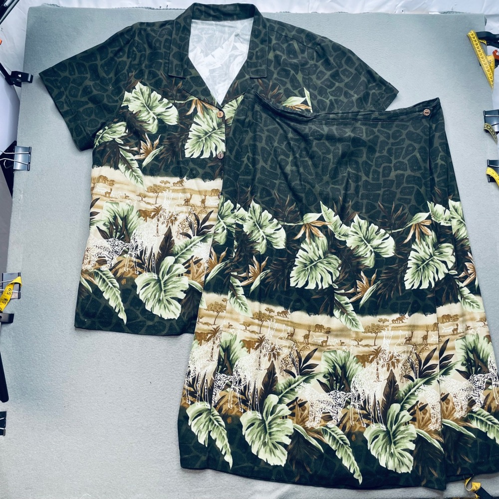 Teddi Woman Skirt Set Rayon Safari Animal Tropical Print Green 3X Resort Wear